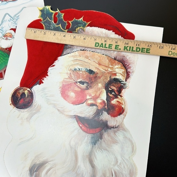 Vtg Eureka USA Velvety Flocked Die Cutout Cardboard Christmas Decor Santa Bears - Picture 6 of 15